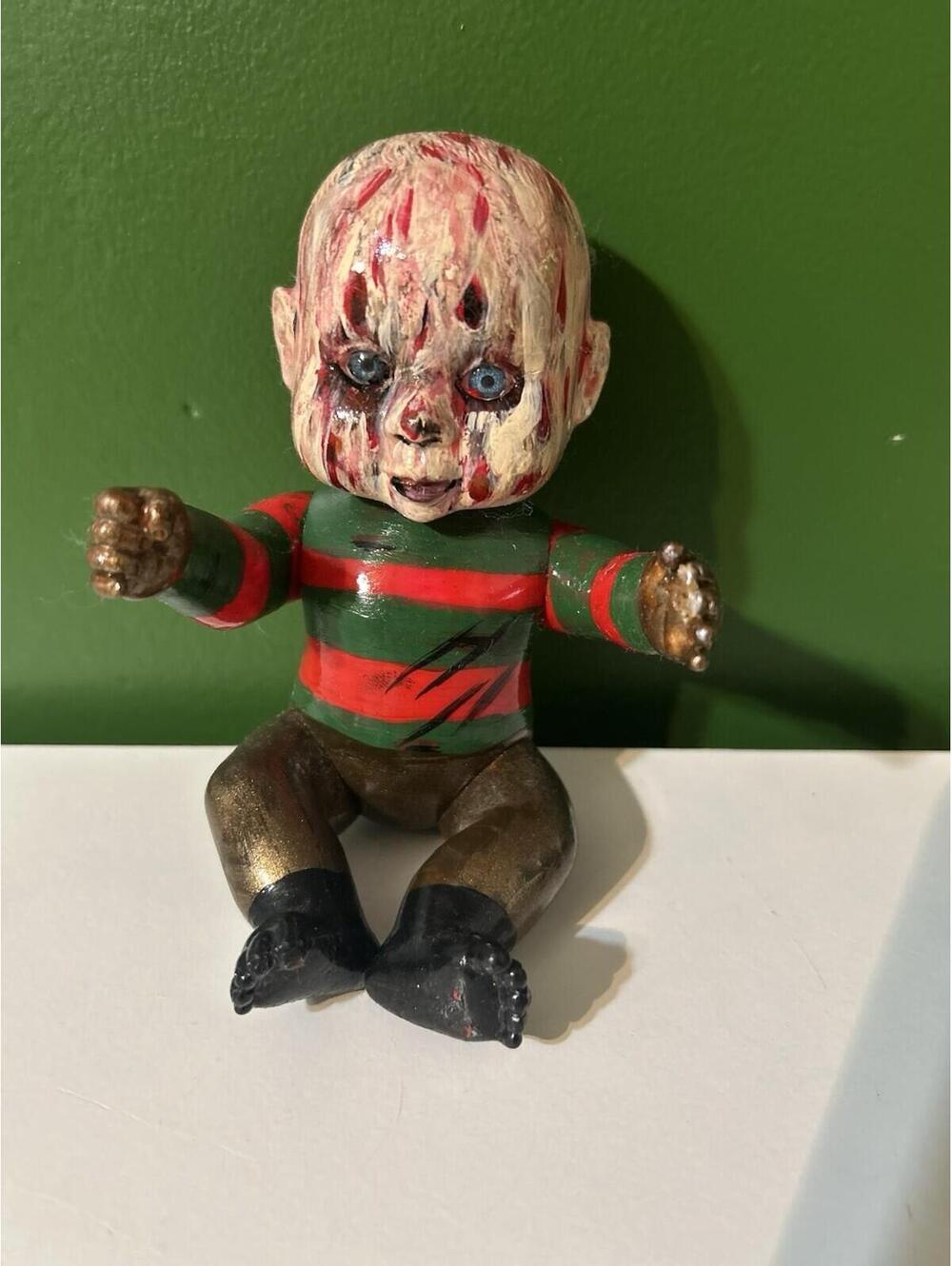 Custom OOAK Horror Baby Doll Figurine Freddy Krueger Inspired Slasher